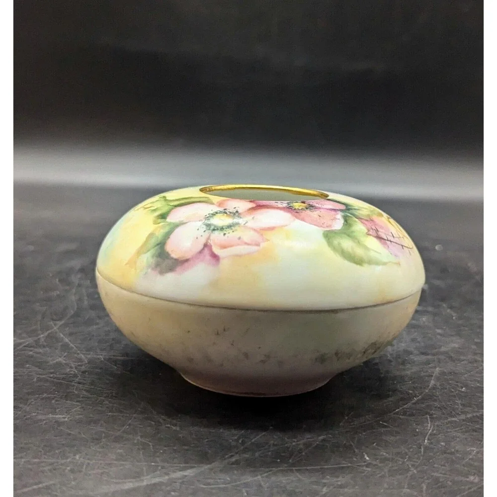 Antique Hand Painted W G Limoges Porcelain Hair Receiver 4.25